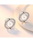 New Hot Pearl cyrkon geometryczne Twist stadniny kolczyki dla kobiet 925 Sterling Silver biżuteria Pendientes kreatywne kolczyki