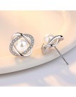 New Hot Pearl cyrkon geometryczne Twist stadniny kolczyki dla kobiet 925 Sterling Silver biżuteria Pendientes kreatywne kolczyki