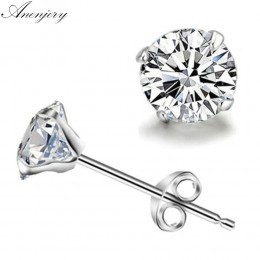 Anenjery 925 Sterling Silver Classic Fashion 3mm 4mm 5mm 6mm cztery pazury cyrkon stadniny kolczyki dla kobiet prezent dla mężcz