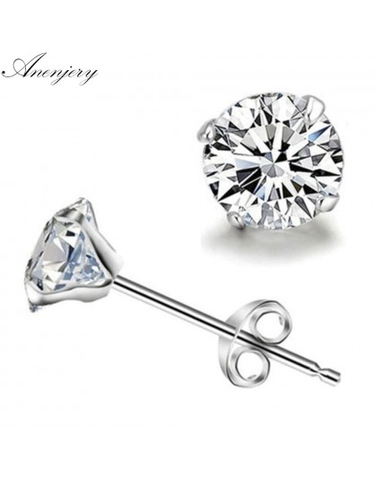 Anenjery 925 Sterling Silver Classic Fashion 3mm 4mm 5mm 6mm cztery pazury cyrkon stadniny kolczyki dla kobiet prezent dla mężcz