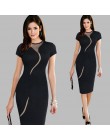 Kobiety odzież vintage do pracy eleganckie kolano długość vestidos Business Party obcisła sukienka biuro wzburzyć panie czarna s