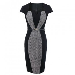 2018 lato kobiety Retro kontrast patchworkowy pas nosić do pracy biznes vestidos sukienka biurowa bodycon ołówek kobiet jednoczę