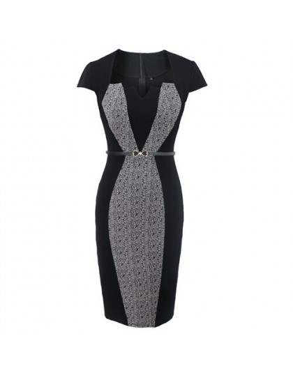 2018 lato kobiety Retro kontrast patchworkowy pas nosić do pracy biznes vestidos sukienka biurowa bodycon ołówek kobiet jednoczę