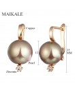 MAIKALE nowy modny sześcienne kolczyki z cyrkoniami z perłą Fine Jewelry kolczyki z różowego złota dla kobiet wykwintna biżuteri