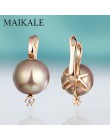 MAIKALE nowy modny sześcienne kolczyki z cyrkoniami z perłą Fine Jewelry kolczyki z różowego złota dla kobiet wykwintna biżuteri