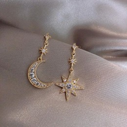2019 New Arrival kryształowe modne gwiazdy kobiety Dangle kolczyki Star-moon asymetryczne kolczyki spadek kolczyki biżuteria kol