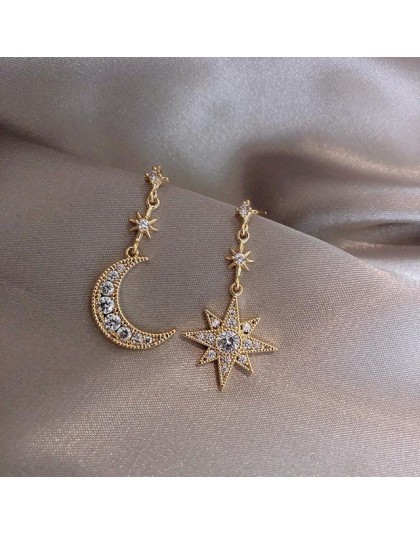 2019 New Arrival kryształowe modne gwiazdy kobiety Dangle kolczyki Star-moon asymetryczne kolczyki spadek kolczyki biżuteria kol
