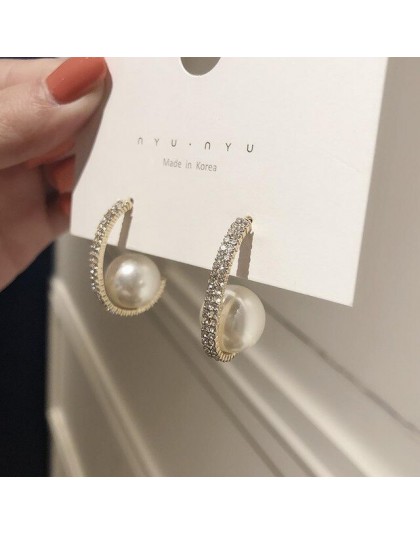 2019 New Arrival symulowane-pearl Trendy okrągłe kobiety Dangle kolczyki osobowość Arc pearl kolczyki czeski spadek kolczyki