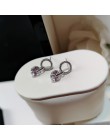 Luksusowe kobiece białe okrągły wkręt kolczyki moda 925 srebrna biżuteria ślubna podwójne kryształowe cyrkonią kolczyki dla kobi