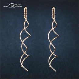 Unikalne Twisted Bar długa linia kolczyki z łańcuszka biały/różowe złoto kolor moda spadek/dynda kolczyk biżuteria Ear Cuff dla 