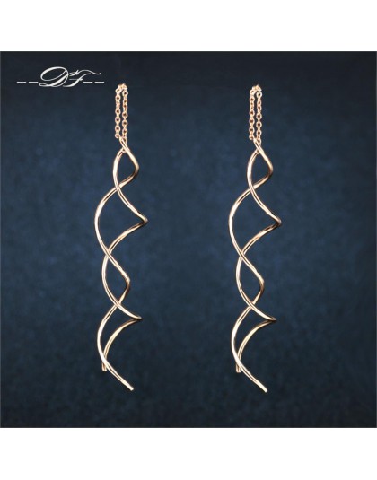 Unikalne Twisted Bar długa linia kolczyki z łańcuszka biały/różowe złoto kolor moda spadek/dynda kolczyk biżuteria Ear Cuff dla 