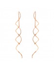 Unikalne Twisted Bar długa linia kolczyki z łańcuszka biały/różowe złoto kolor moda spadek/dynda kolczyk biżuteria Ear Cuff dla 