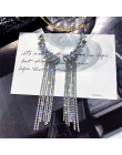 FYUAN moda długi Tassel pełny kryształ górski spadek kolczyki dla kobiet Bijoux błyszczące kropla wody kryształowe kolczyki zwis