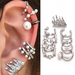 9 sztuk/zestaw Punk imitacja perły klipsy kryształowe dla kobiet artystyczna srebrna kolor Ear Cuff Brincos moda geometria biżut
