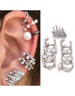 9 sztuk/zestaw Punk imitacja perły klipsy kryształowe dla kobiet artystyczna srebrna kolor Ear Cuff Brincos moda geometria biżut