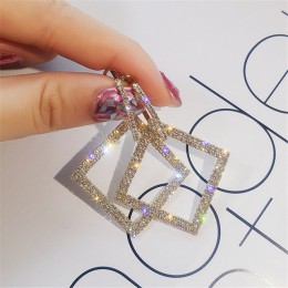FYUAN błyszczące kryształki geometryczne kolczyki dla kobiet dziewczyn 2019 nowy Bijoux złoty kwadrat dynda kolczyk Party biżute
