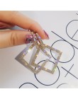 FYUAN błyszczące kryształki geometryczne kolczyki dla kobiet dziewczyn 2019 nowy Bijoux złoty kwadrat dynda kolczyk Party biżute