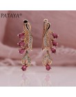 PATAYA 328 rocznica 585 różowe złoto Multicolor kropla wody naturalne cyrkon Wedding Party Fine Jewelry kobiety długie zwisające
