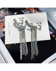FYUAN moda długi Tassel pełny kryształ górski spadek kolczyki dla kobiet Bijoux błyszczące kropla wody kryształowe kolczyki zwis
