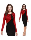 Kobiety eleganckie z falbanką, patchworkowy Peplum Vintage praca biuro Business Party ołówkowa typu bodycon formalny strój z dłu