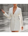 Fantoye damska biała marynarka płaszcz moda V Neck z długim rękawem biurowa, damska marynarka garnitury 2019 jesienna kurtka dam