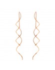 Unikalne Twisted Bar długa linia kolczyki z łańcuszka biały/różowe złoto kolor moda spadek/dynda kolczyk biżuteria Ear Cuff dla 
