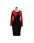 Kobiety eleganckie z falbanką, patchworkowy Peplum Vintage praca biuro Business Party ołówkowa typu bodycon formalny strój z dłu