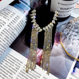 FYUAN moda długi Tassel pełny kryształ górski spadek kolczyki dla kobiet Bijoux błyszczące kropla wody kryształowe kolczyki zwis