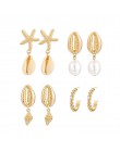 Tocona 4 pair/1 zestaw złote boho muszla plażowa rozgwiazda muszla Pearl wypadania Dangle kolczyki dla kobiet plaża kolczyk do p