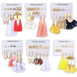 ALIUTOM Boho z frędzlami kolczyki zestaw czeski długi Vintage geometryczne kolczyki Dangle kolczyki dla kobiet Brincos tkaniny D