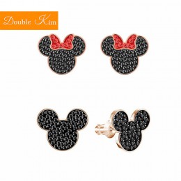 Kreskówka minnie Mouse stadniny kolczyki tytanowa stal nierdzewna inkrustowane cyrkonią kolczyki różowe złoto kolor moda Trendy 
