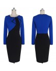 Kobiety eleganckie z falbanką, patchworkowy Peplum Vintage praca biuro Business Party ołówkowa typu bodycon formalny strój z dłu