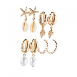 Tocona 4 pair/1 zestaw złote boho muszla plażowa rozgwiazda muszla Pearl wypadania Dangle kolczyki dla kobiet plaża kolczyk do p