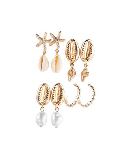 Tocona 4 pair/1 zestaw złote boho muszla plażowa rozgwiazda muszla Pearl wypadania Dangle kolczyki dla kobiet plaża kolczyk do p