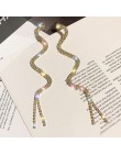 FYUAN długi Tassel kryształowy spadek kolczyk dla kobiet błyszczące złoto srebro kolor S kształt kolczyki wiszące z kryształami 