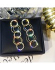 FYUAN Fashion wielokrotne kółko Drop kolczyki dla kobiet długie złoto srebrne z kryształem górskim kolczyk Party biżuteria Gifte