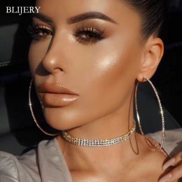 BLIJERY Fashion Rhinestone duże koło kolczyki duże kolczyki koła srebrny kolor kryształu okrągła obręcz kolczyki dla kobiet biżu