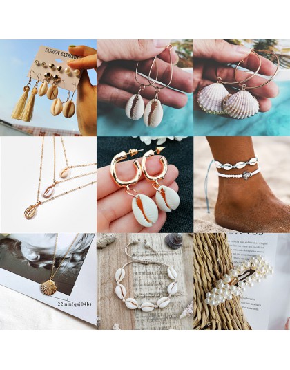 Pearl muszla morze kolczyki dla kobiet złoty kolor Trendy Metal Shell Cowrie komunikat dynda kolczyki 2019 nowa letnia biżuteria