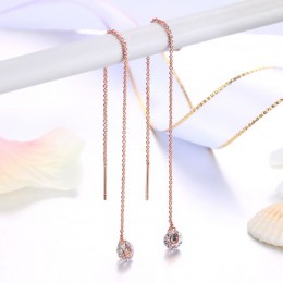 Nowa unikalna linia spadek długie kolczyki dla kobiet różowe złoto kolor 2 carat AAA + Cubic cyrkon kryształ biżuteria HotSale E