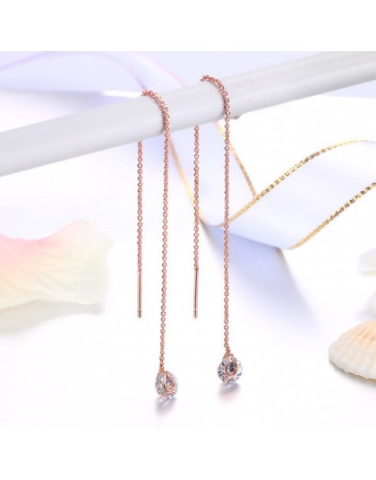 Nowa unikalna linia spadek długie kolczyki dla kobiet różowe złoto kolor 2 carat AAA + Cubic cyrkon kryształ biżuteria HotSale E