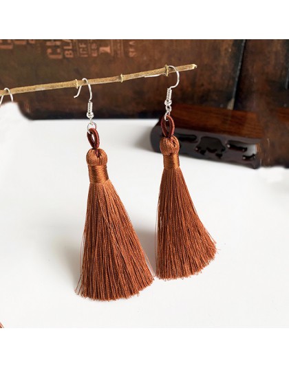 Ręcznie robiony pompon kolczyki 2019 modny czeski pomarańczowy 25 kolorów długie Dangles kolczyki vintage z chwostem dla kobiet 