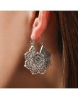 Docona Vintage Mandala Flower Drop dynda kolczyki dla kobiet dziewczyna Tribal Hollow kwiatowy wisiorek kolczyki Pendientes 5123