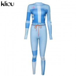 Kliou women fitness dwuczęściowy zestaw dresowy z długim rękawem krótki top nadruk liter elastyczny skinny legginsy odzież sport
