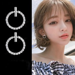 Darmowa wysyłka moda 925 Sterling srebrny kryształowy dżet geometryczny okrągły wkręt kolczyki dla kobiet piękna biżuteria