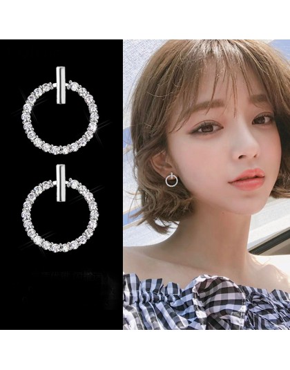 Darmowa wysyłka moda 925 Sterling srebrny kryształowy dżet geometryczny okrągły wkręt kolczyki dla kobiet piękna biżuteria