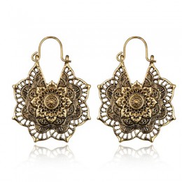 Docona Vintage Mandala Flower Drop dynda kolczyki dla kobiet dziewczyna Tribal Hollow kwiatowy wisiorek kolczyki Pendientes 5123