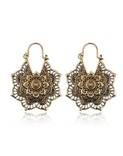 Docona Vintage Mandala Flower Drop dynda kolczyki dla kobiet dziewczyna Tribal Hollow kwiatowy wisiorek kolczyki Pendientes 5123