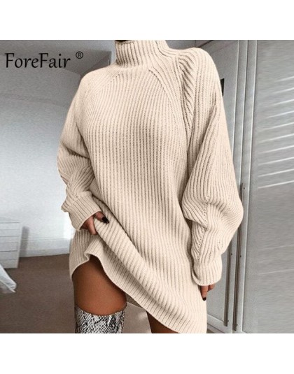 Forefair ponadgabarytowy sweter z dzianiny jesień 2019 jednolity kolor, długi rękaw Casual elegancki Mini ciepły zimowy sukienka