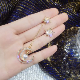Crystal Vintage Star kobiety Dangle kolczyki asymetryczna gwiazda dziewczyna z długimi kolczykami dla kobiet kolczyki wiszące ko