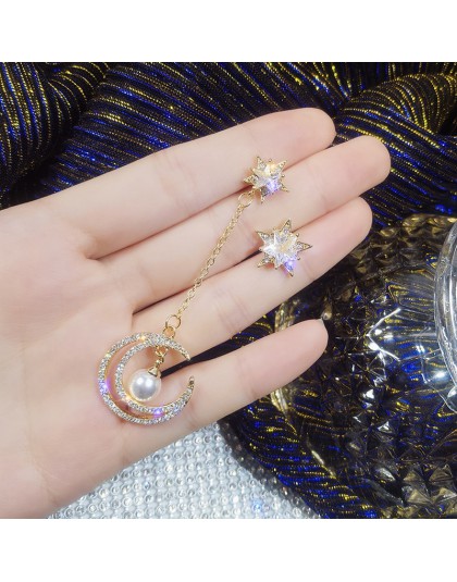 Crystal Vintage Star kobiety Dangle kolczyki asymetryczna gwiazda dziewczyna z długimi kolczykami dla kobiet kolczyki wiszące ko